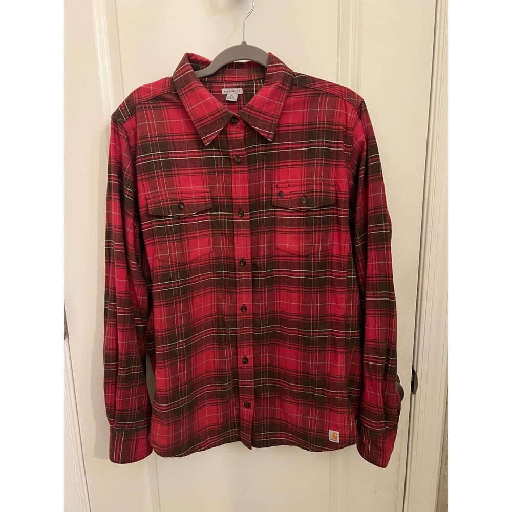 Carhartt Men's Red and Dark Gray Flannel Shirt